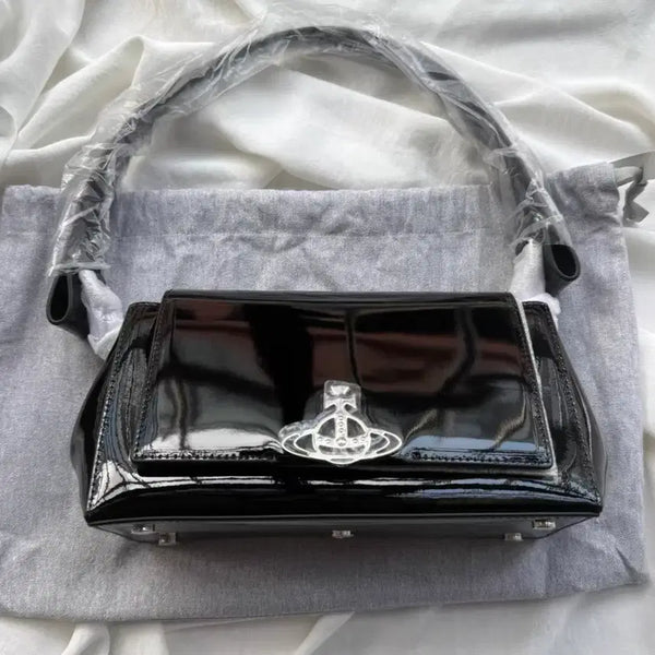 [BUNJANG] Vivienne Westwood Black Leather Clutch Shoulder Bag Silver Hardware / 비비안웨스트우드 클러치백 숄더백 블랙  은장