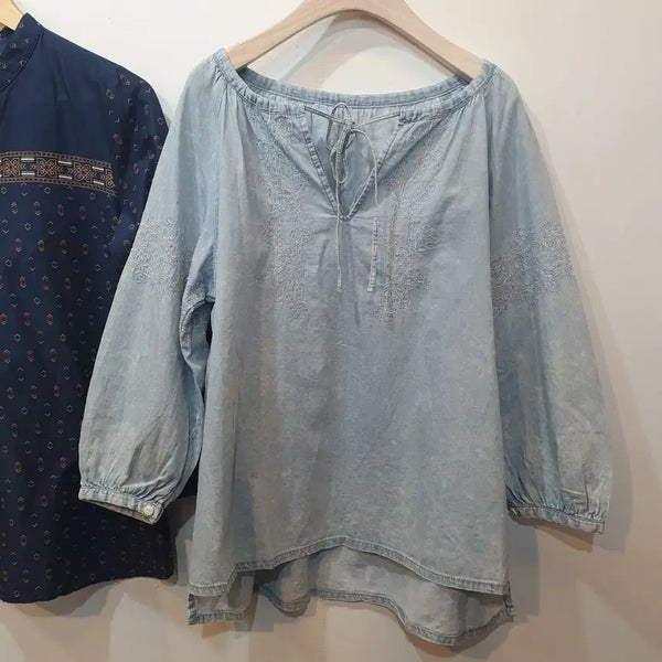 [BUNJANG] Samansa Mos2 Embroidered Light Wash Blouse / 모리 자수 연청 블라우스 samansa mos2