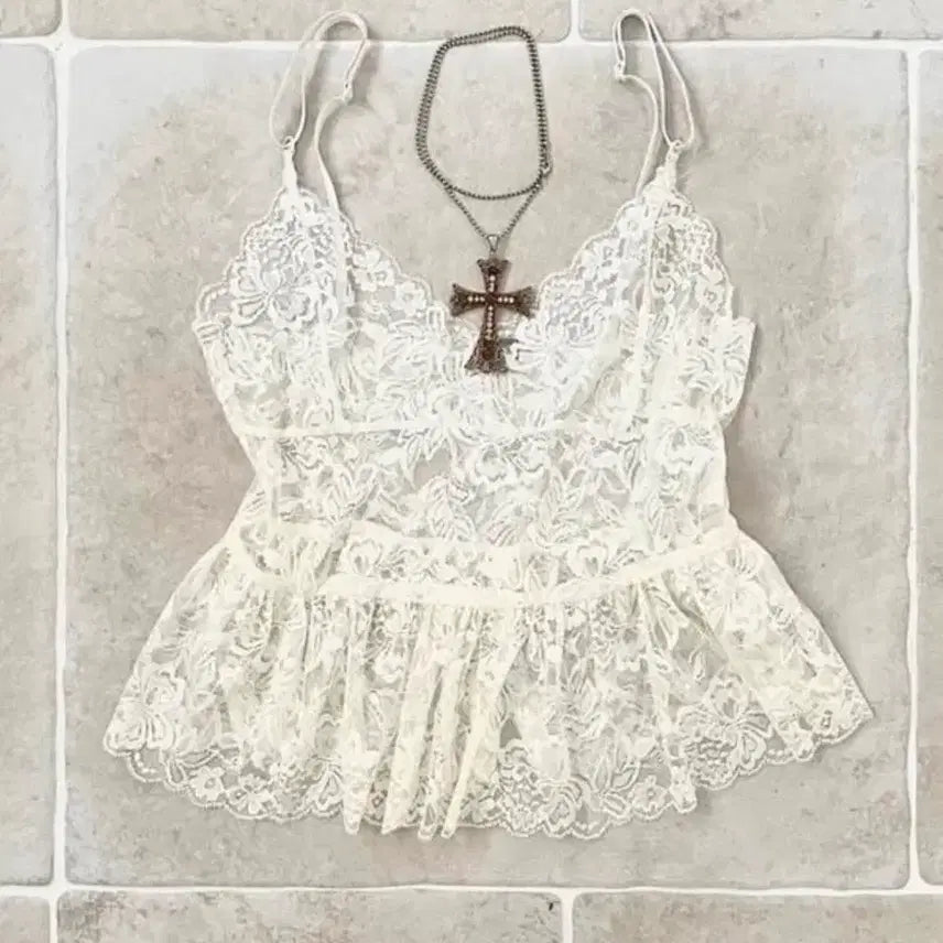 [BUNJANG] Sculptor Lace Camisole Layering Top / 와이즈걸 프리뷰템 레이스 나시 레이어드 파우닝 레테 샵오공이 스컬프터