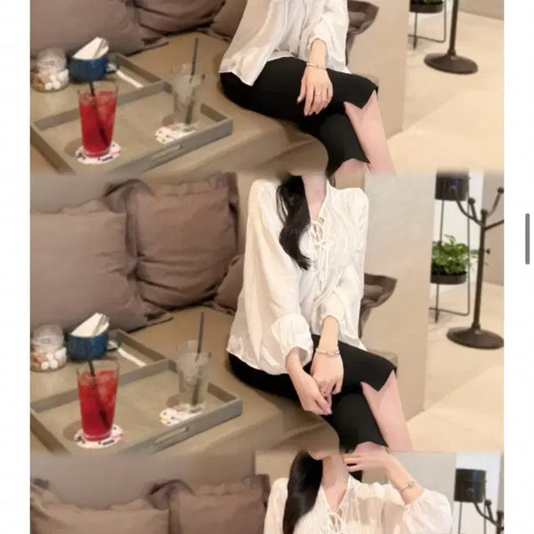 [BUNJANG] Shirring Blouse and Capri Pants Set / 블라우스+카프리팬츠 set