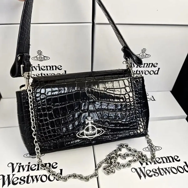 [BUNJANG] Vivienne Westwood Medium Leather Clutch Shoulder Bag Black / 비비안웨스트우드 클러치백 숄더백 블랙  악어가죽 미디옴 사이즈