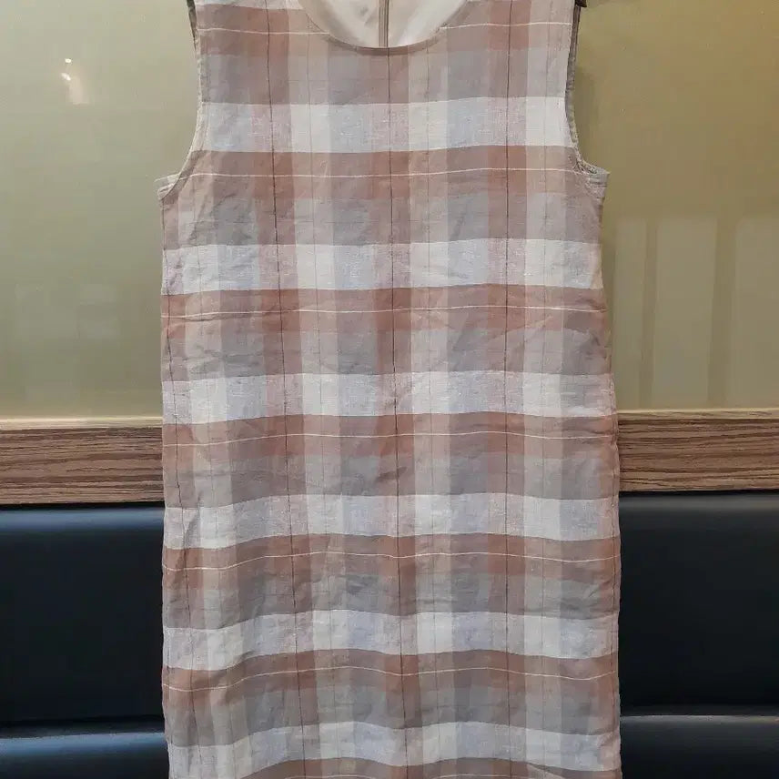 [BUNJANG] Check Pattern Sleeveless Linen Blend Midi Dress / 체크 무늬 민소매  마재질원피스
