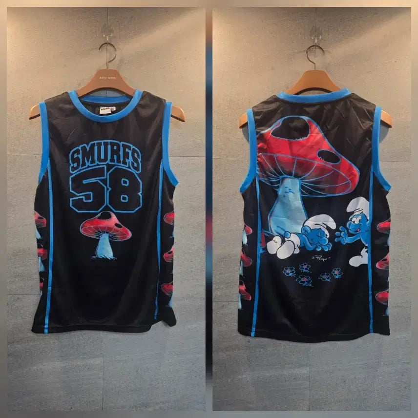 [BUNJANG] Smurfs Official Jersey Sleeveless T-Shirt M / 스머프. 져지 민소매 티셔츠!