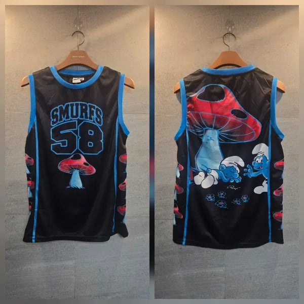 [BUNJANG] Smurfs Official Jersey Sleeveless T-Shirt M / 스머프. 져지 민소매 티셔츠!