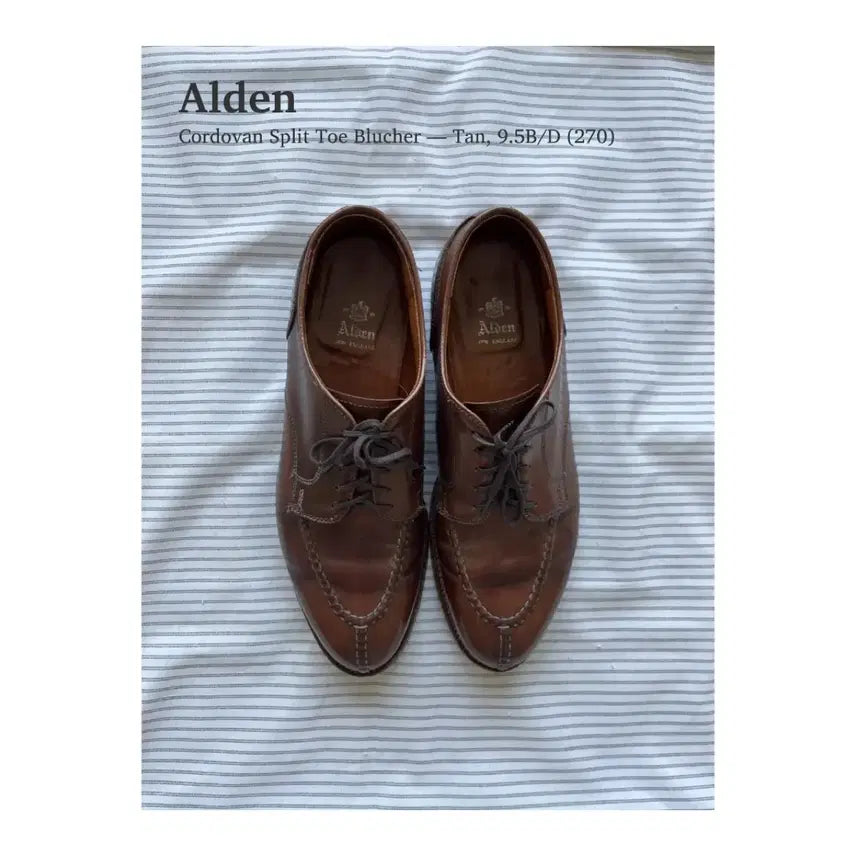 [BUNJANG] Alden Cordovan Split-Toe Blucher Shoes, Size 9.5 (270) / 알든 코도반 스플릿토 블루처 탄 9.5 (270)