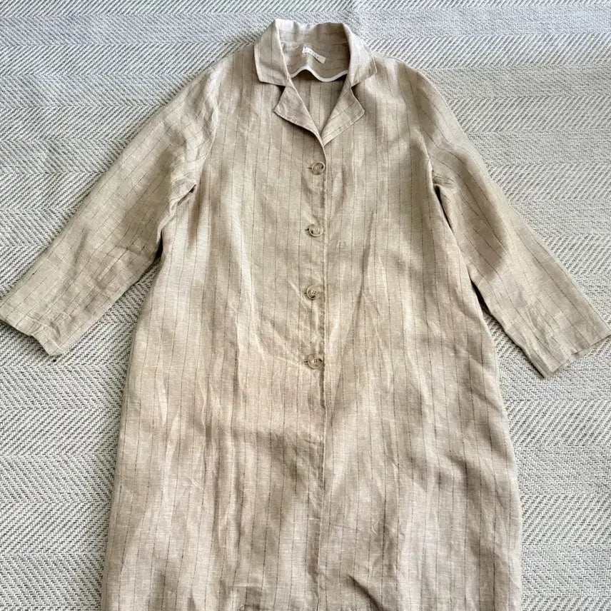 [BUNJANG] Kind Linen Stripe Long Shirt Dress/Trench Coat / 카인드 Kind 린넨 스트라이프 롱 셔츠형 원피스/트렌치