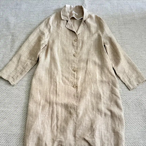 [BUNJANG] Kind Linen Stripe Long Shirt Dress/Trench Coat / 카인드 Kind 린넨 스트라이프 롱 셔츠형 원피스/트렌치