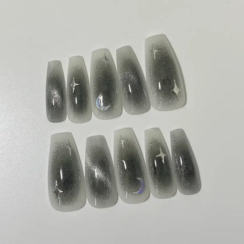[BUNJANG] Magnetic Gel Nail Tips with Black Gradient / 밤자석네일팁