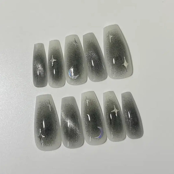 [BUNJANG] Magnetic Gel Nail Tips with Black Gradient / 밤자석네일팁