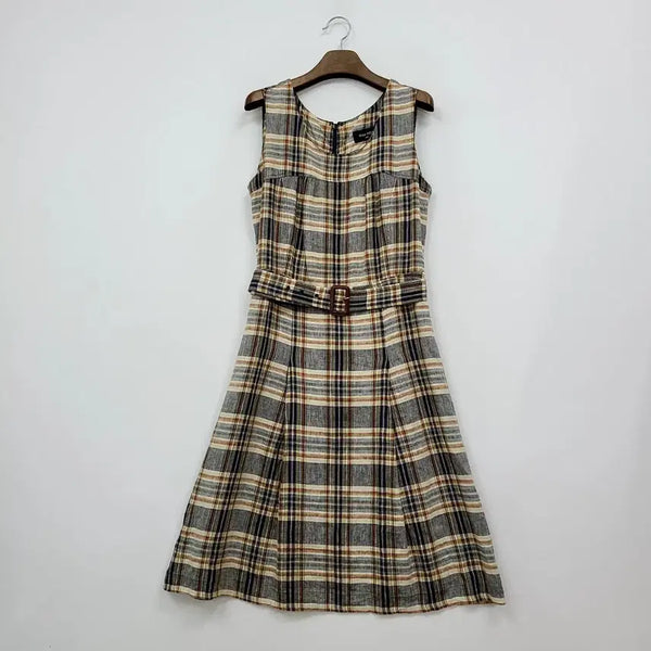 [BUNJANG] Beanpole Linen Sleeveless Checked Dress / 빈폴 체크 패턴 민소매 린넨 원피스/66/앨리스/1245