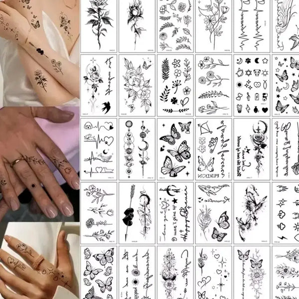 [BUNJANG] Mini Tattoo Sticker Set (Butterfly/Flower/Lettering) / 미니 타투 스티커 모음 (나비/꽃/레터링)