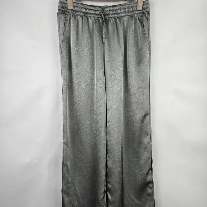[BUNJANG] Women's 66 Spandex Wide Leg Pants / [무료배송]여성 66 밴딩 스판 링클 공단 느낌 와이드 팬츠 바지