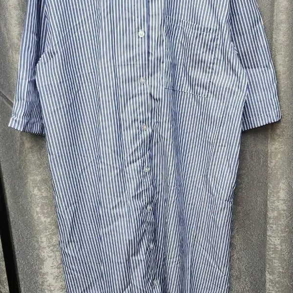 [BUNJANG] Blue Stripe Short Sleeve Shirt Dress / Long Shirt / 블루 스트라이프 반팔 셔츠 원피스 / 롱셔츠