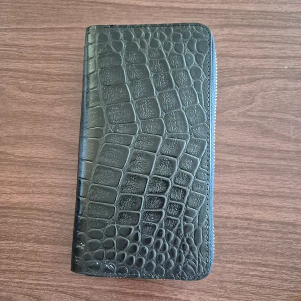 [BUNJANG] Black Crocodile Pattern Zipper Long Wallet / 블랙 악어 패턴 지퍼 장지갑