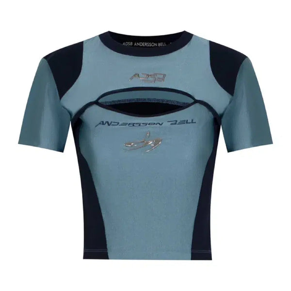 [BUNJANG] Andersson Bell Metallic Logo Cut-Out Racing Crop Baby T-Shirt Blue / 새상품 앤더슨벨 메탈릭 로고 컷아웃 레이싱 크롭 베이비 티셔츠 블루