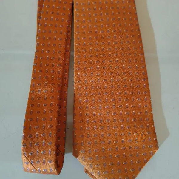 [BUNJANG] Dupont Orange Geometric Pattern Silk Necktie / 듀퐁 오렌지 미니 기하학 패턴 실크 넥타이