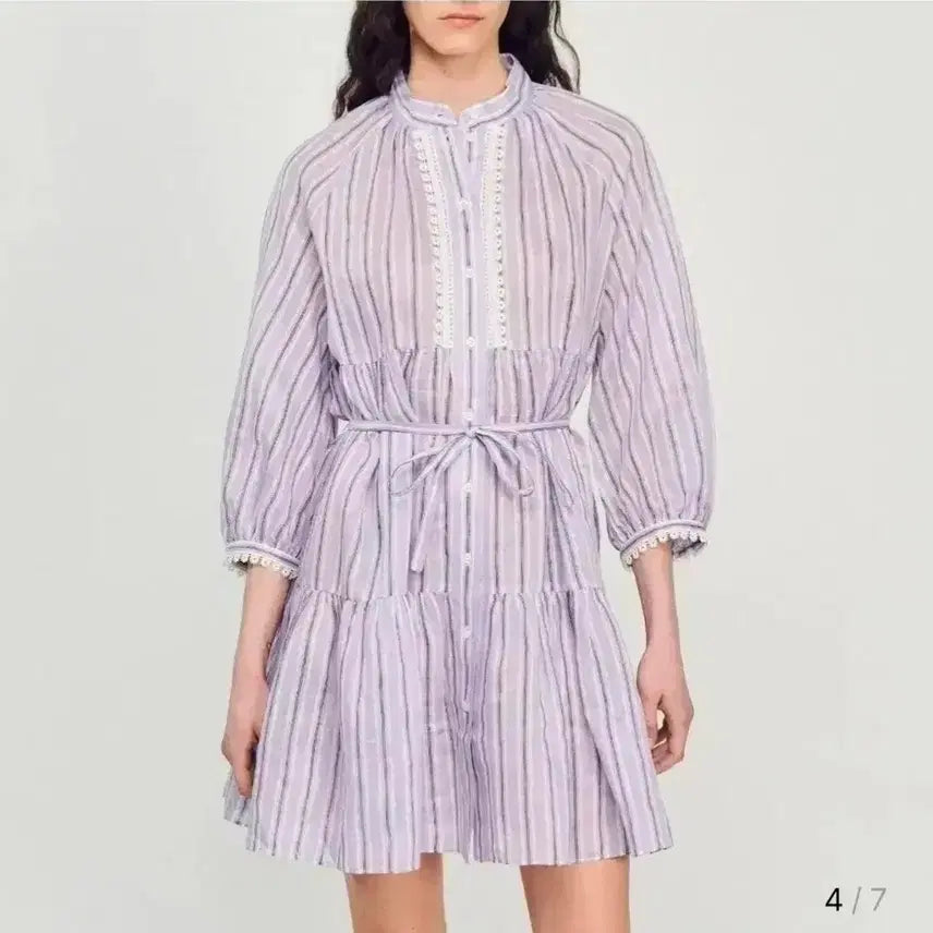 [BUNJANG] Sandro Linen Blend Striped Dress / 산드로 린넨 블렌드 쇼츠  스트라이프 원피스 38(66)사이즈