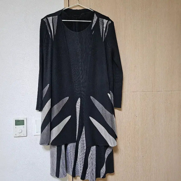 [BUNJANG] Pleated Long Dress + Pleated Jacket Set / 플리츠 롱원피스+플리츠자켓  세트(긴팔)