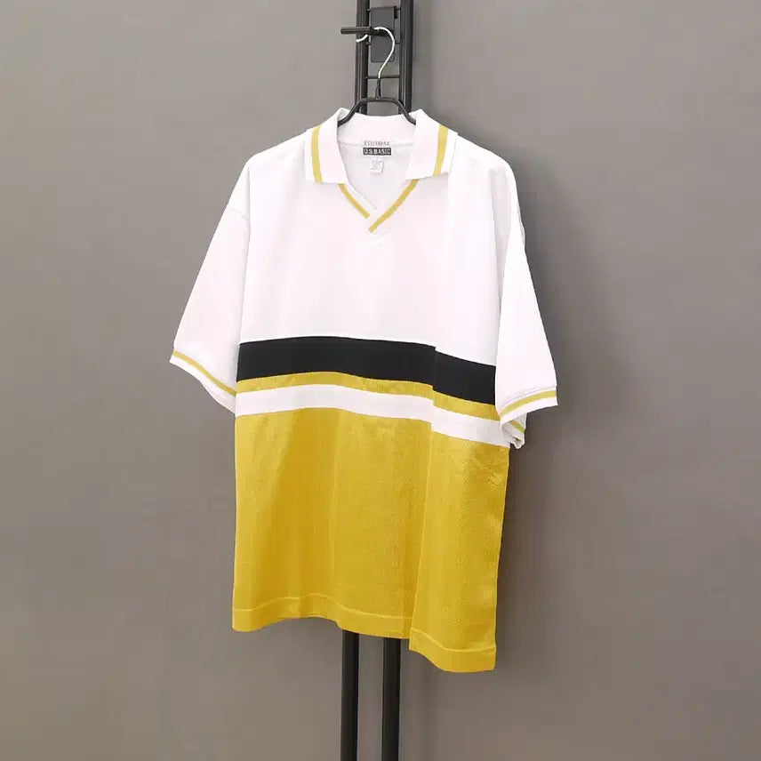 [BUNJANG] U.S. BASIC ESSEXROAD Half Mesh Collar T-shirt (Size F, fits 105) / U.S.BASIC ESSEXROAD 유에스베이직 메쉬 카라반팔티F 105