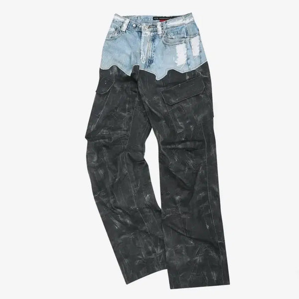 [BUNJANG] Andersson Bell "Po Denim & Scratch Leather" Printed Cargo Pants / 앤더슨벨 포데님&스크래치 레더 프린티드 카고 팬츠