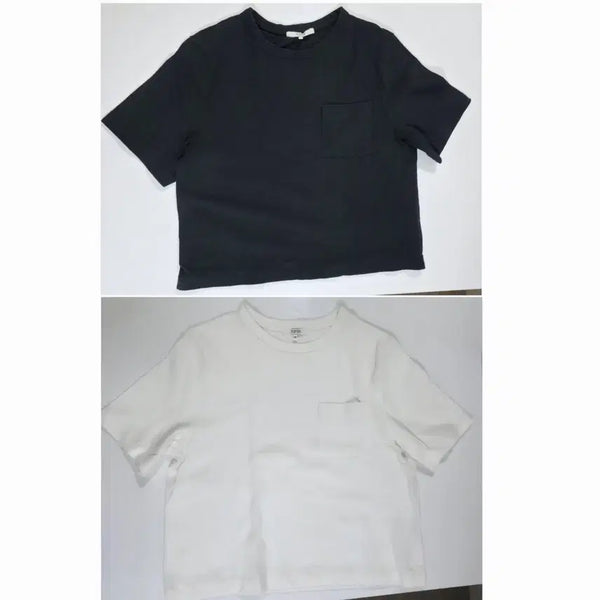 [BUNJANG] TOPTEN Crop Pocket Short Sleeve T-shirt Set (2-Pack) / 탑텐 크롭 포켓 반팔티셔츠 85 블랙화이트 일괄