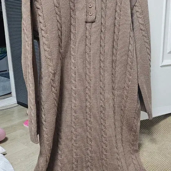 [BUNJANG] Collar Neck Cable Knit Long Dress / 카라넥 꽈배기 니트 롱 원피스