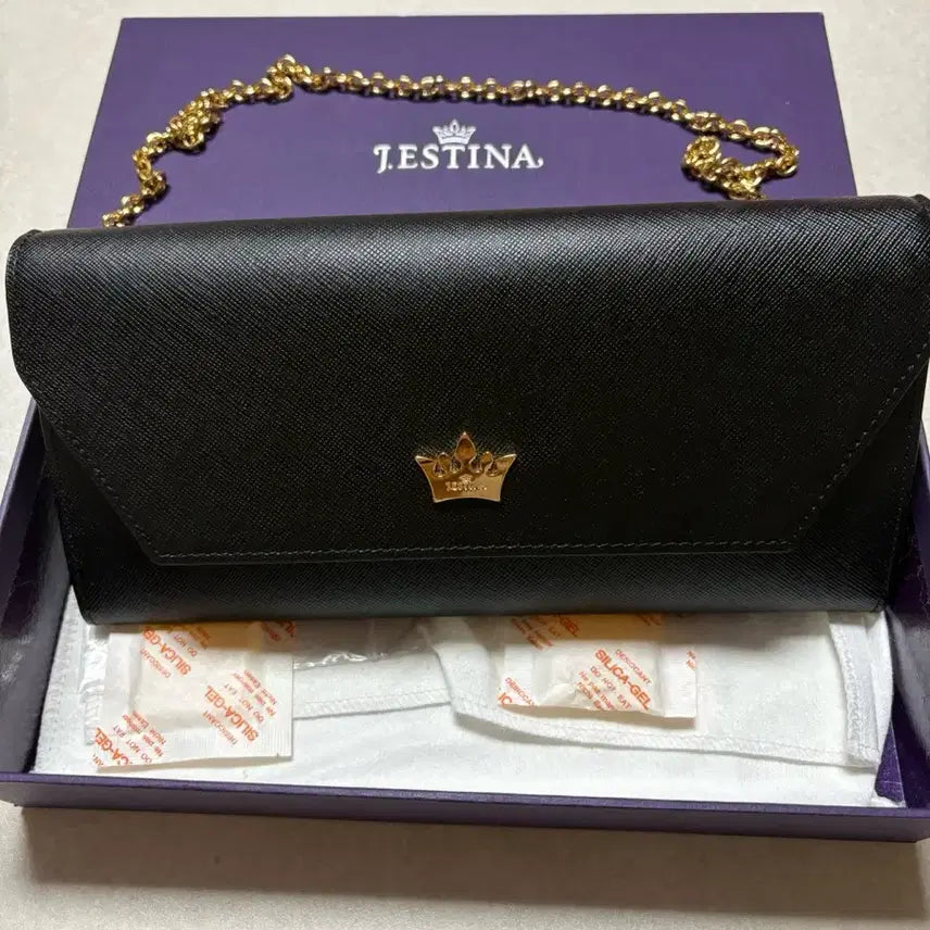 [BUNJANG] J.ESTINA Black Chain Wallet Full Set / 제이에스티나 블랙 체인 지갑 + 풀박스