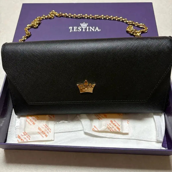 [BUNJANG] J.ESTINA Black Chain Wallet Full Set / 제이에스티나 블랙 체인 지갑 + 풀박스