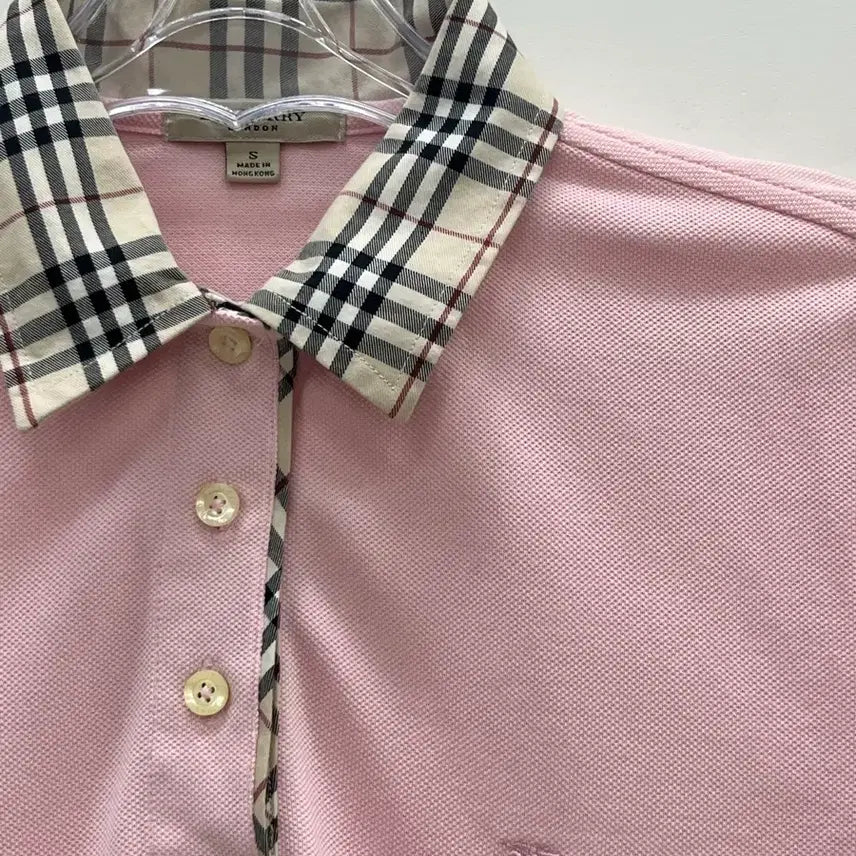 [BUNJANG] Burberry Pink Check Collar Short Sleeve T-Shirt / 버버리 핑크 카라 반팔티
