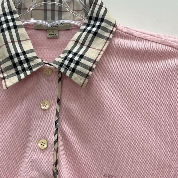 [BUNJANG] Burberry Pink Check Collar Short Sleeve T-Shirt / 버버리 핑크 카라 반팔티