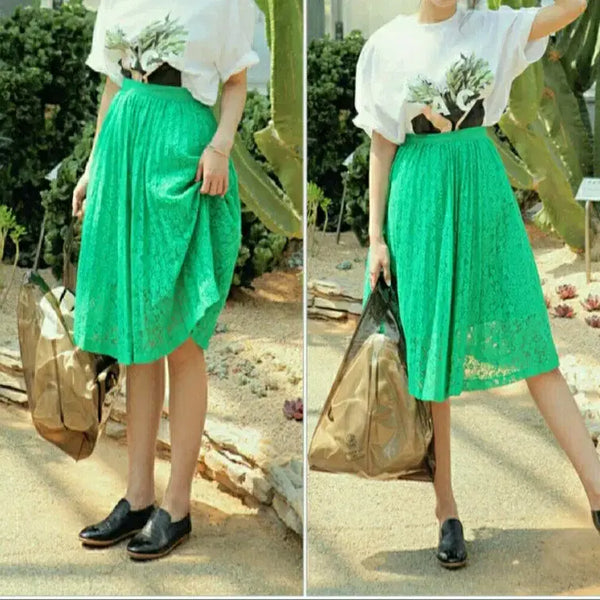 [BUNJANG] Green Lace Pleated Skirt / (새제품)그린그린 레이스 플리츠 스커트