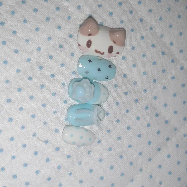[BUNJANG] Blue Dream Marshmallow Handmade Nail Tips / 블루 드림 마슈마로 수제네일팁