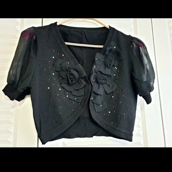 [BUNJANG] Knit Cardigan with Flower Bead Embellishment (Size S) / 니트 가디건 (꽃 비즈장식) 55 S 정가4만