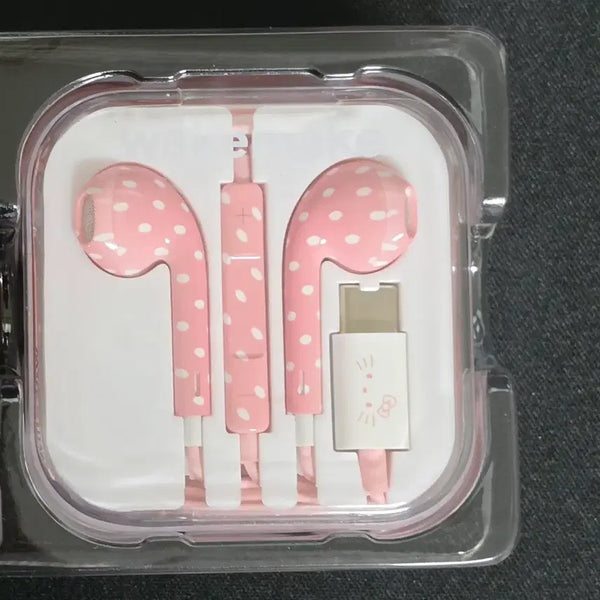 [BUNJANG] WakeMake Hello Kitty Striped Earphone Pink Dot / (새상품) 웨이크메이크 헬로키티 줄 이어폰 핑크 도트
