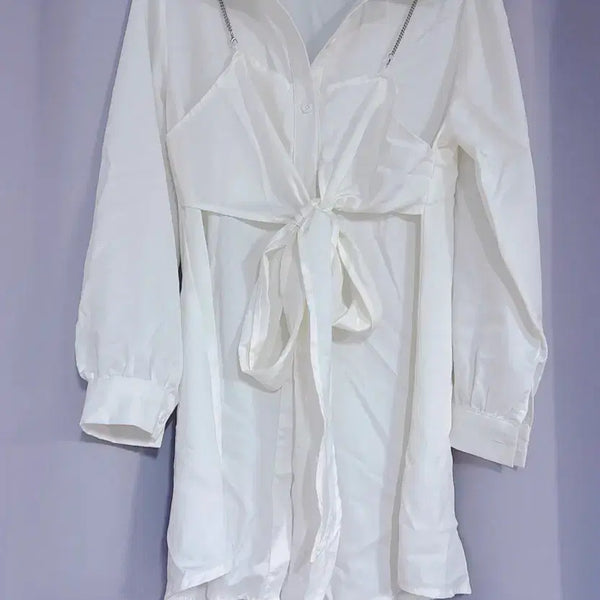 [BUNJANG] White Shirt Dress with Chain Detail / 화이트 셔츠 원피스 체인 디테일