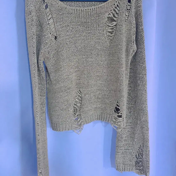 [BUNJANG] Highcollar Distressed Knit - Grey / 하이컬러 데미지 니트 그레이