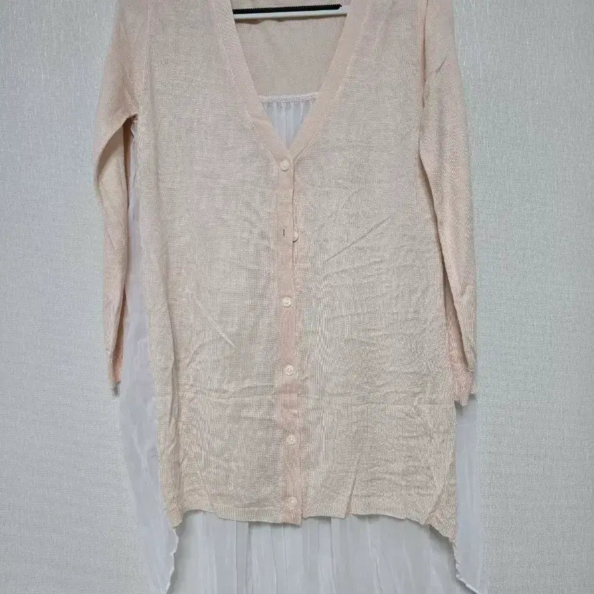 [BUNJANG] Pink See-through Layered Cardigan / 핑크색 시스루 레이어드 가디건