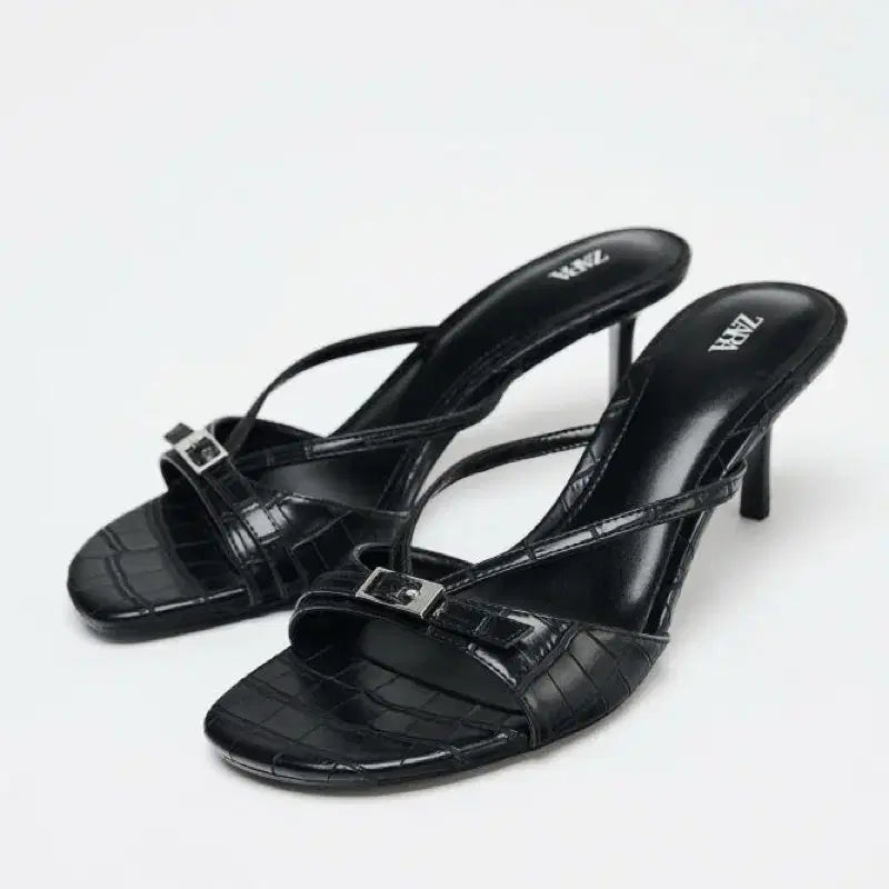 [BUNJANG] Zara Black Buckle Mule Heel Sandals / 자라 블랙  버클 뮬 힐 샌들 3316/510