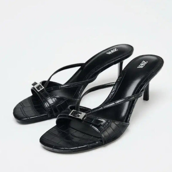 [BUNJANG] Zara Black Buckle Mule Heel Sandals / 자라 블랙  버클 뮬 힐 샌들 3316/510