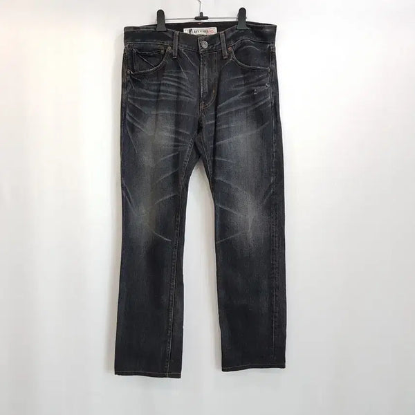 [BUNJANG] Back Number Washed Distressed Black Straight Leg Jeans Size 31 / 백넘버 빈티지 워싱 데미지 흑청 데님 일자 청바지 남31 Q238