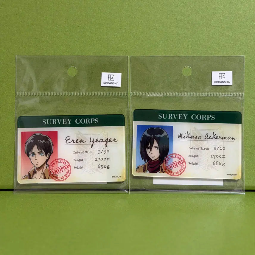[BUNJANG] Attack on Titan Survey Corps Acrylic Card Eren Mikasa Set / 진격의 거인 병단증 아크릴 카드 에렌 미카사 세트