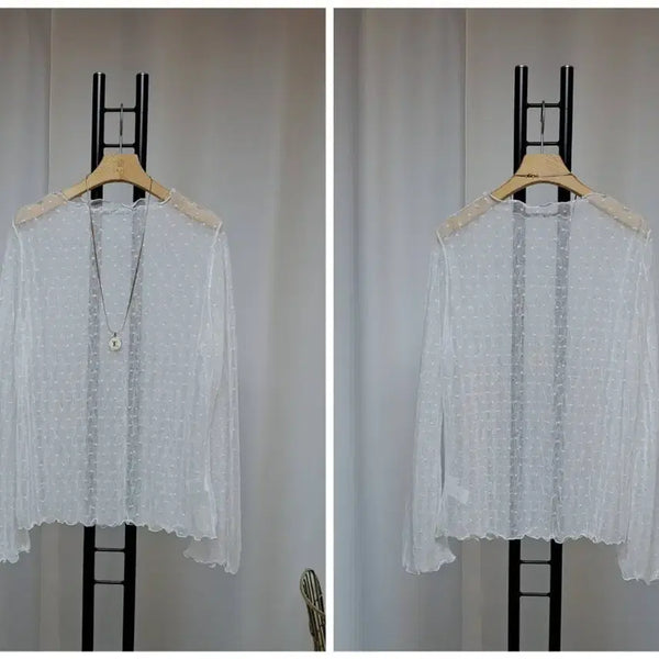 [BUNJANG] Korean-Made Lace See-Through Spandex T-Shirt / 국산 레이스 시스루 스판티셔츠 새상품(66-77정도)