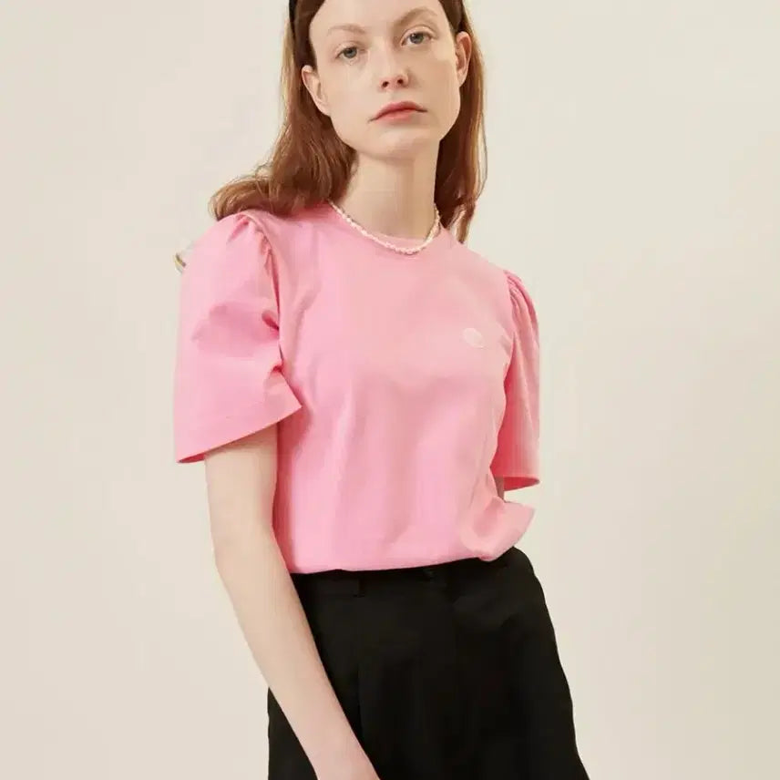 [BUNJANG] Ronron Puff Short Sleeve T-Shirt Pink / 론론 퍼프 반팔 티셔츠 새상품