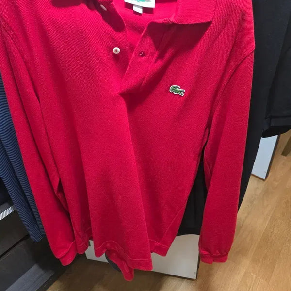 [BUNJANG] Lacoste Red Long-Sleeve Polo Shirt Size 4 (Approx. 100) / (새상품)라코스테 빨간색 긴팔 폴로셔츠 4사이즈(100정도)
