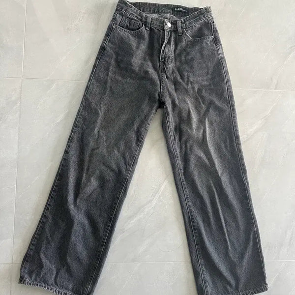 [BUNJANG] S-BIN Washed Black Denim Wide Leg Pants / S-BIN 워싱 블랙 데님 팬츠