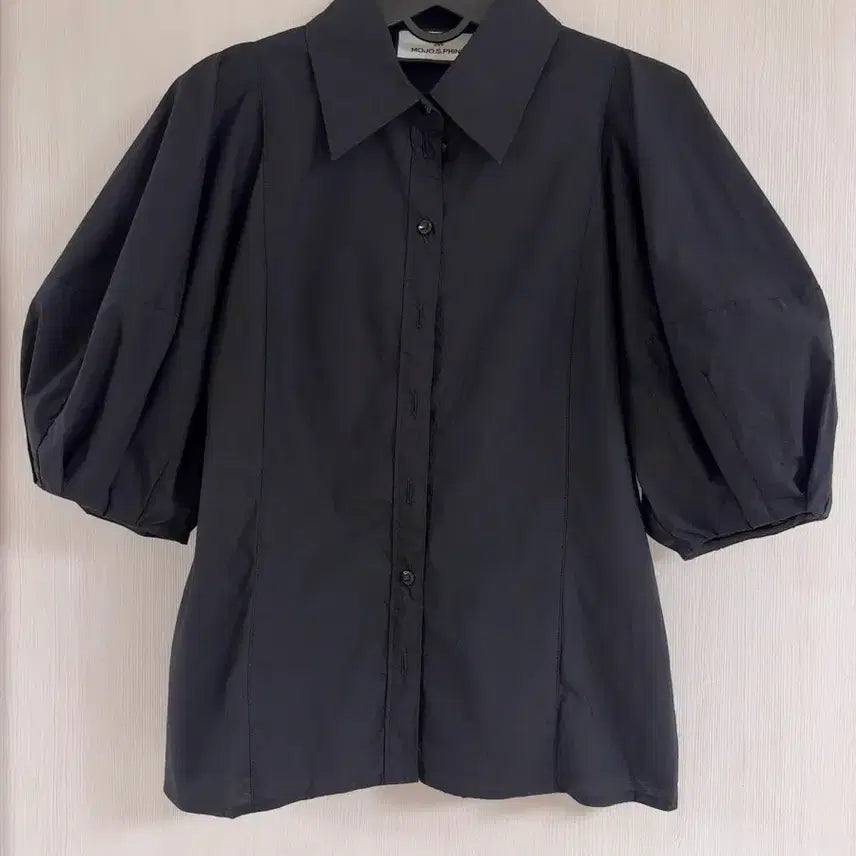 [BUNJANG] MOJO.S.FINE Black Cotton Puff Sleeve Collar Blouse / 모조에스핀 카라넥 퍼프소매 블라우스 블랙