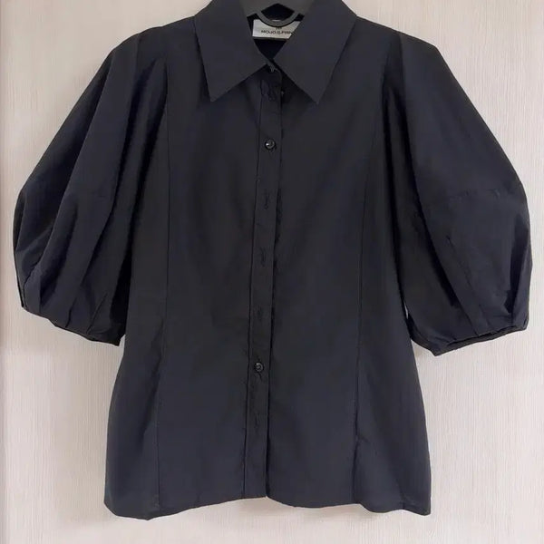[BUNJANG] MOJO.S.FINE Black Cotton Puff Sleeve Collar Blouse / 모조에스핀 카라넥 퍼프소매 블라우스 블랙