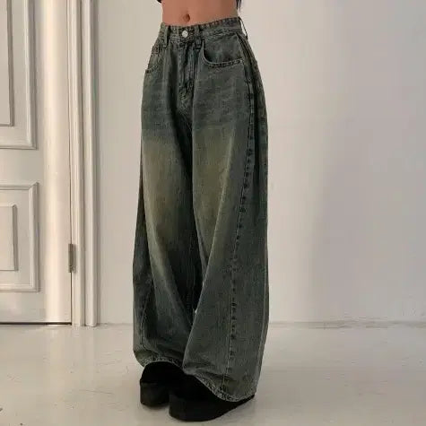 [BUNJANG] Modi Mood Pinched Vintage Washing Denim Pants (Light Blue, Short S) / 에이블리 모디무드 핀턱 빈티지 워싱 데님 팬츠 청바지 워싱 중청 숏S