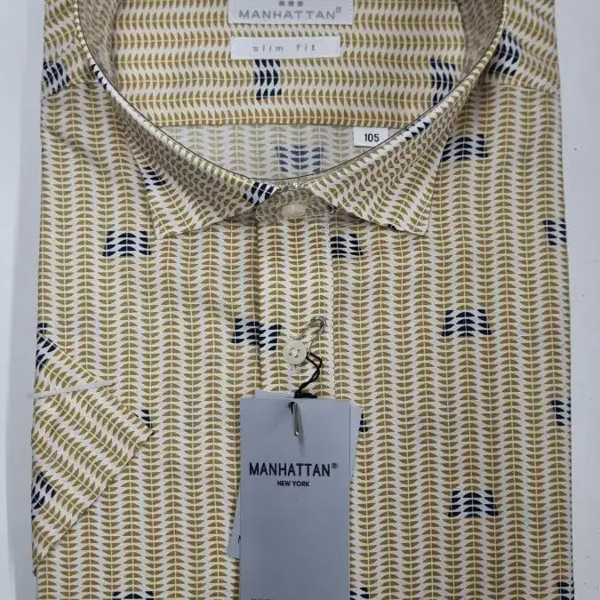 [BUNJANG] Slim Fit Yellow Pattern Short-Sleeve Shirt / 국산 슬림핏 옐로우패턴 반팔 셔츠 새상품
