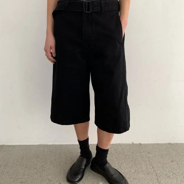 [BUNJANG] Belted Wide 8-Length Denim Pants (Medium Only) / 밸티드 와이드 8부데님 새상품 미듐만 가능